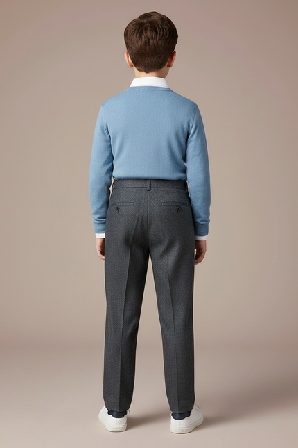 Pantalon À Pince Gris Foncé Texturé Décontracté Plissé - Laine - vue 2