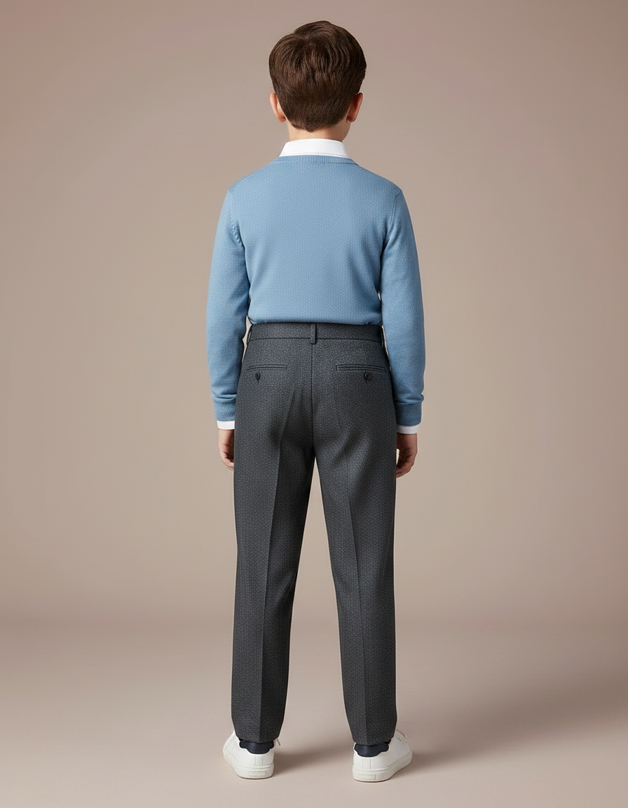 Pantalon À Pince Gris Foncé Texturé Décontracté Plissé - Laine - vue 2