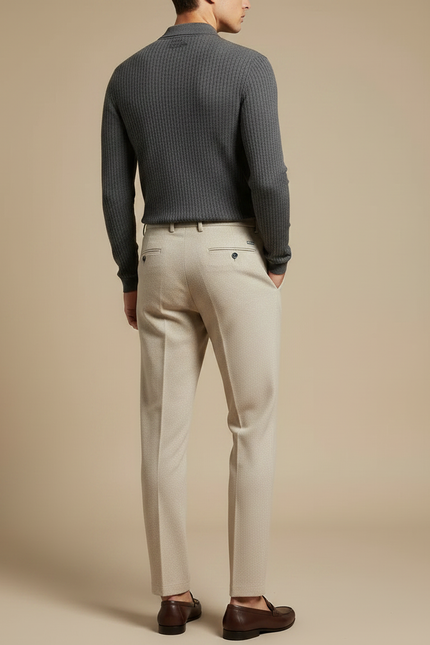 Pantalon À Pince Crème Laine Plissé Droit Homme - Beige - vue 2
