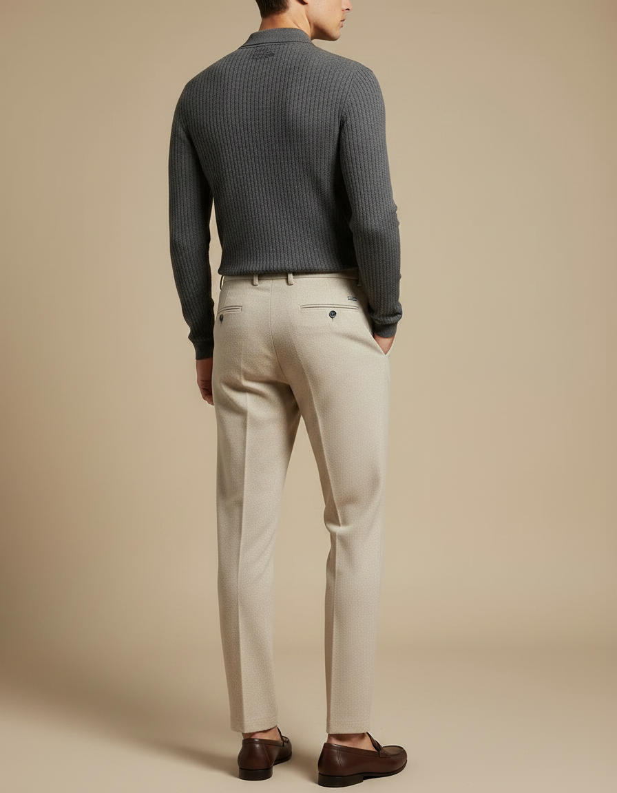 Pantalon À Pince Crème Laine Plissé Droit Homme - Beige - vue 2