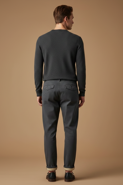 Pantalon À Pince Gris Foncé Décontracté Homme Plissé - Coton - vue 2