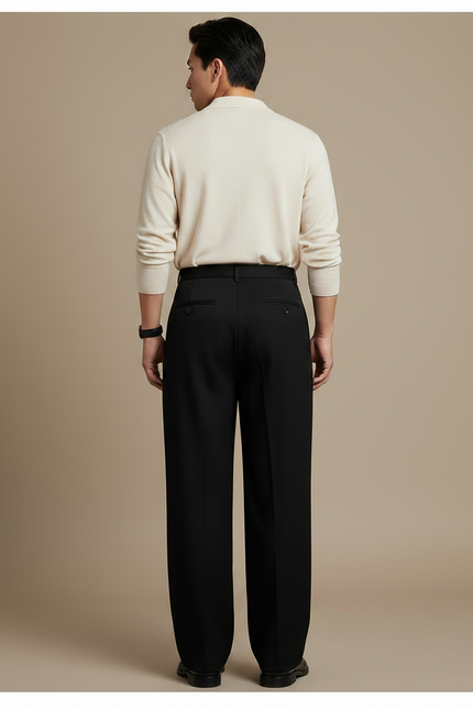 Pantalon À Pince Noir Plissé Ample Homme Élégant - Gabardine - vue 2