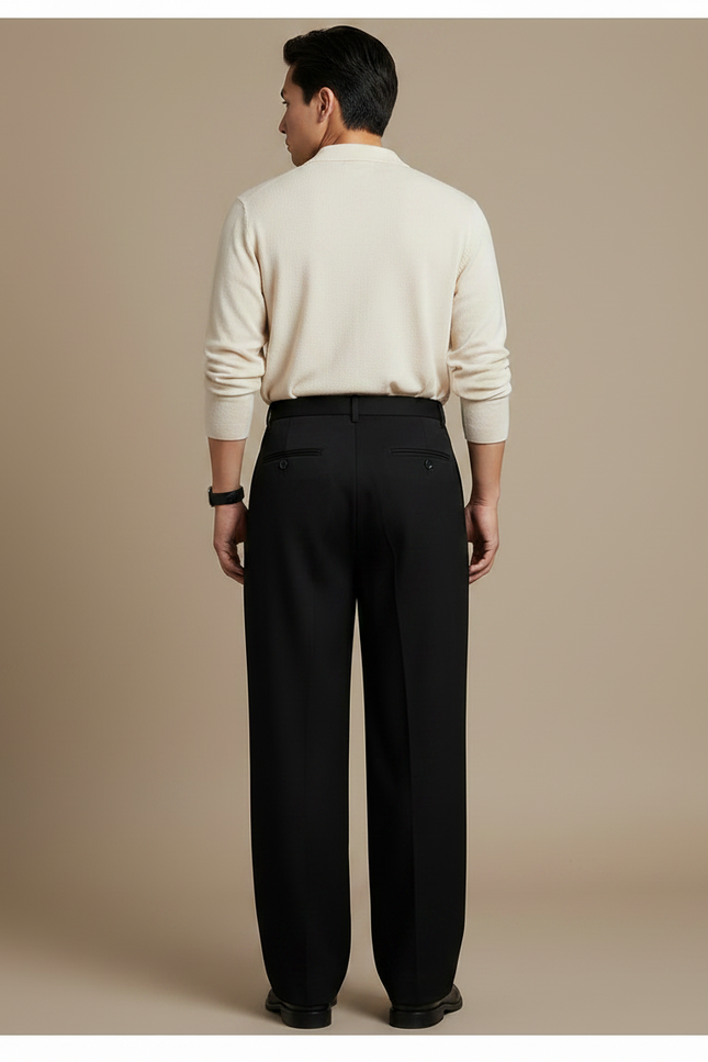 Pantalon À Pince Noir Plissé Ample Homme Élégant - Gabardine - vue 2