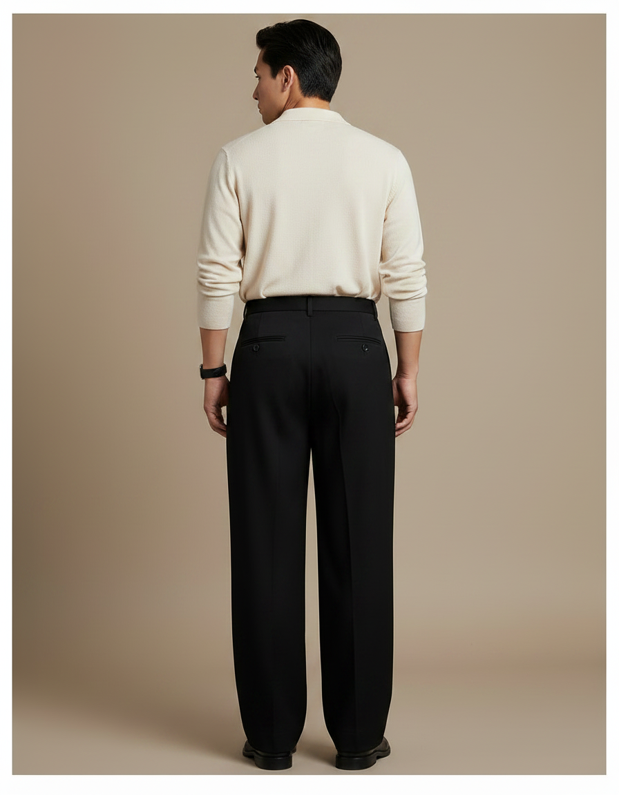 Pantalon À Pince Noir Plissé Ample Homme Élégant - Gabardine - vue 2