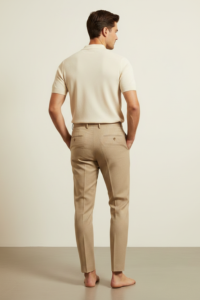 Pantalon À Pince Beige Slim Plissé Homme Chic - Laine - vue 2