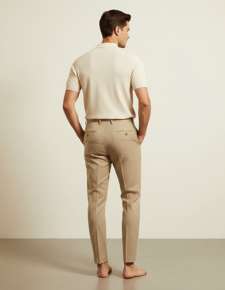 Pantalon À Pince Beige Slim Plissé Homme Chic - Laine - vue 2