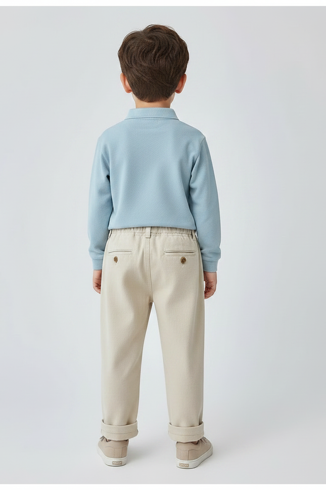 Pantalon À Pince Beige Plissé Ample Coton Enfant - vue 2