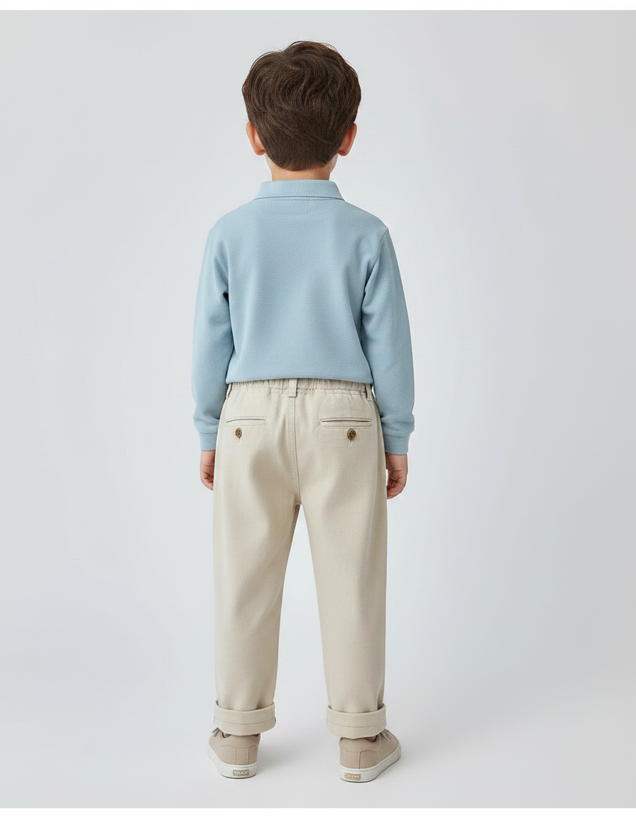 Pantalon À Pince Beige Plissé Ample Coton Enfant - vue 2