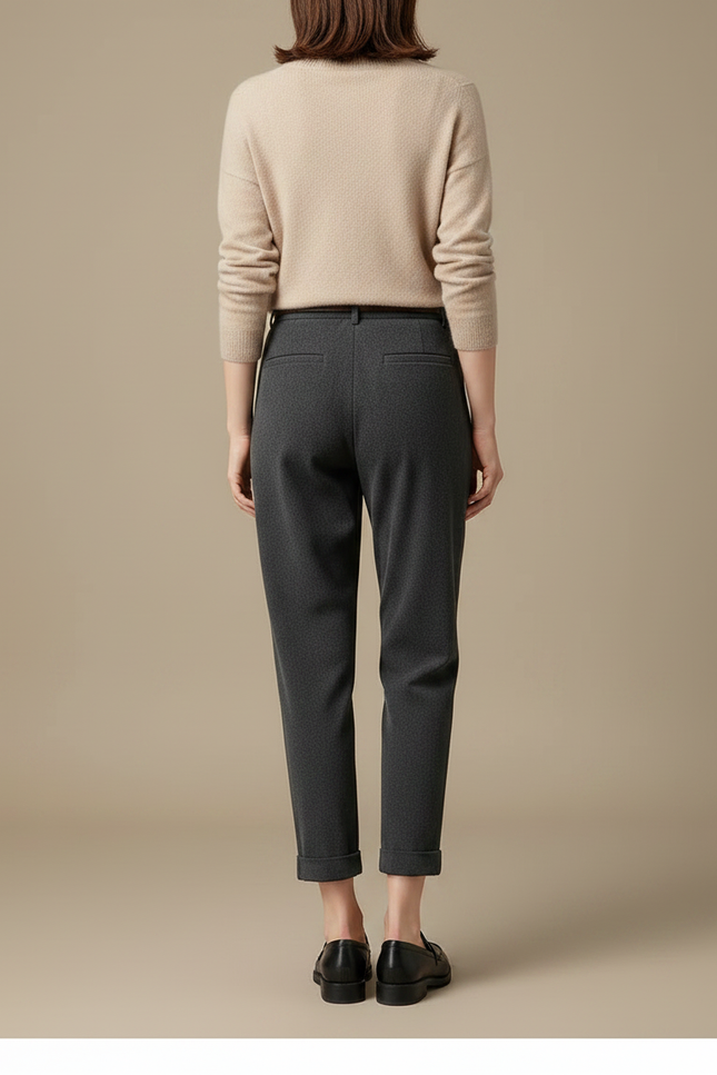 Pantalon À Pince Gris Foncé Laine Plissé Élégant Femme - vue 2