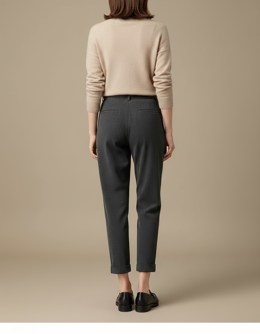 Pantalon À Pince Gris Foncé Laine Plissé Élégant Femme - vue 2