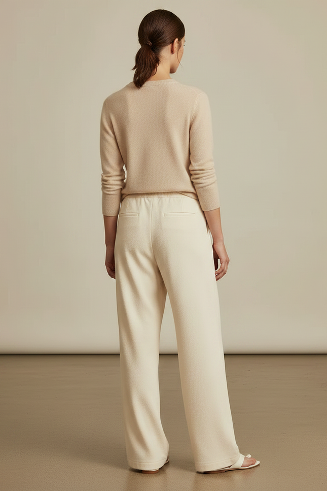 Pantalon À Pince Écru Ample Cordon Fluide Décontracté - Beige Molleton - vue 2