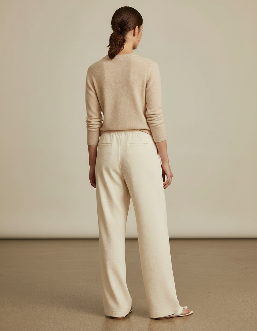 Pantalon À Pince Écru Ample Cordon Fluide Décontracté - Beige Molleton - vue 2