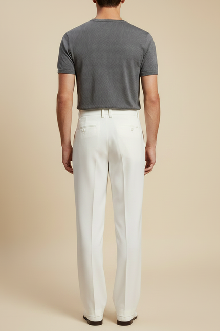 Pantalon À Pince Blanc Plissé Élégant Décontracté Homme - Gabardine - vue 2