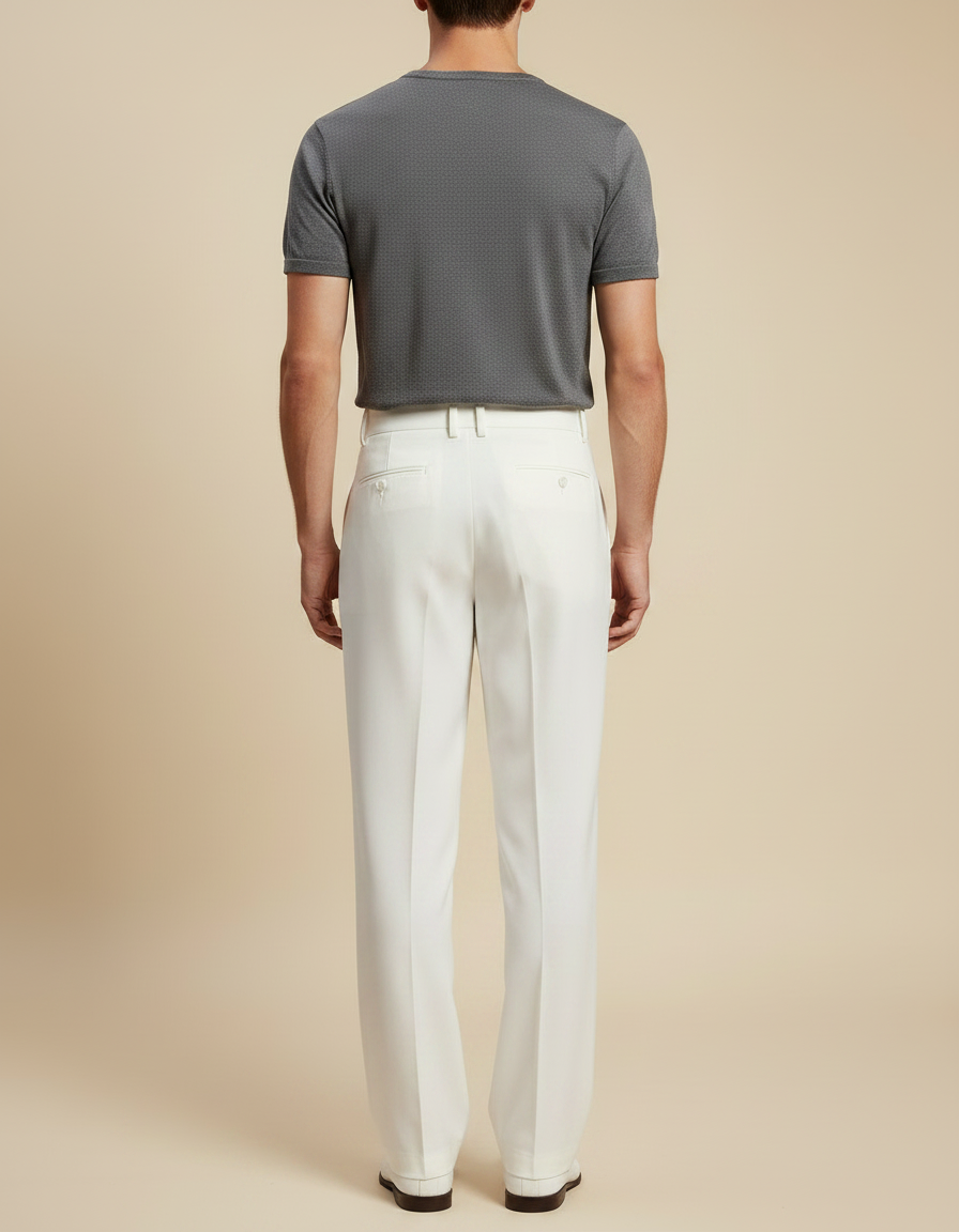 Pantalon À Pince Blanc Plissé Élégant Décontracté Homme - Gabardine - vue 2