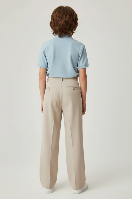 Pantalon À Pince Beige Plissé Droit Élégant Garçon - Gabardine - vue 2