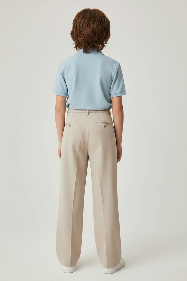 Pantalon À Pince Beige Plissé Droit Élégant Garçon - Gabardine - vue 2