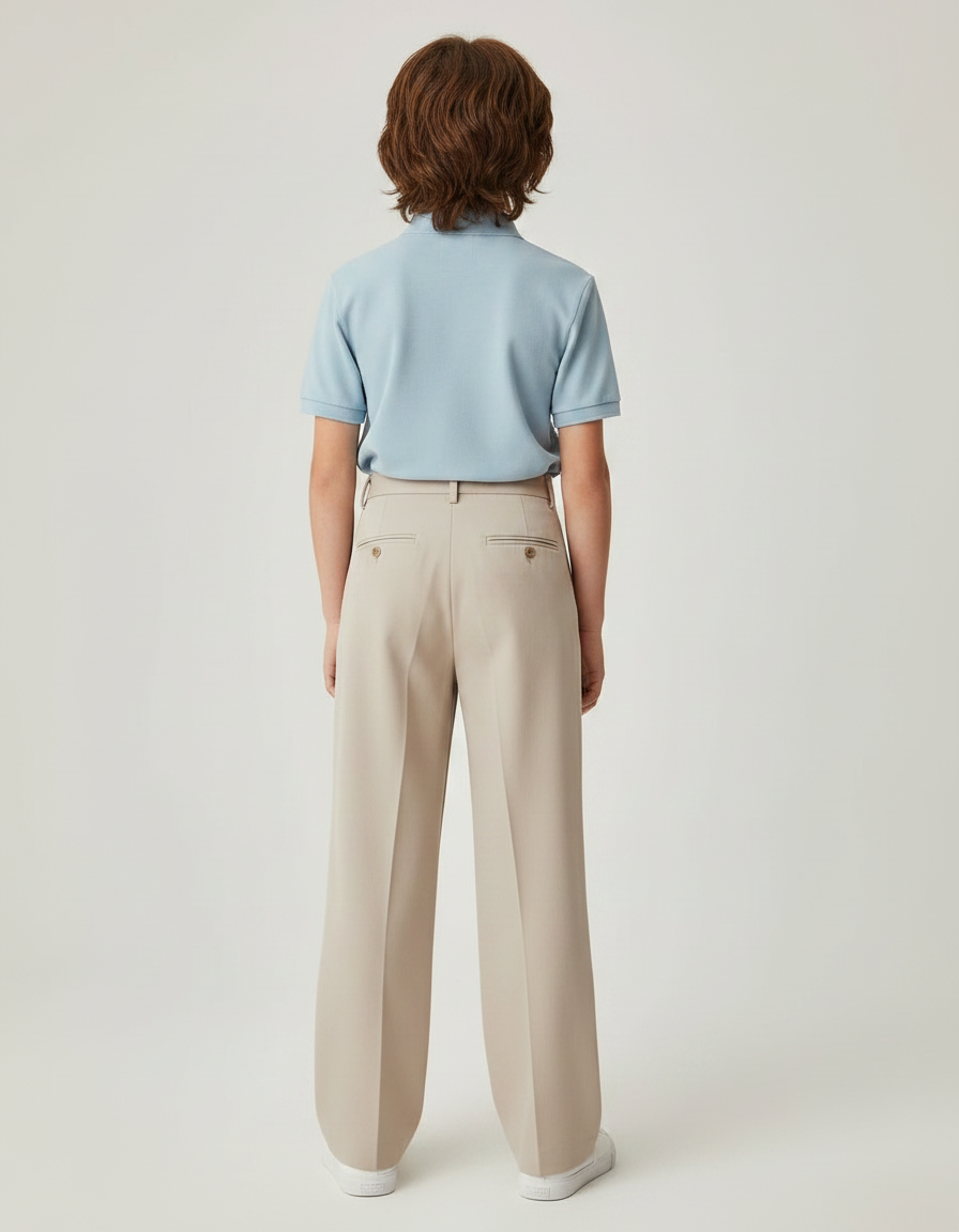 Pantalon À Pince Beige Plissé Droit Élégant Garçon - Gabardine - vue 2