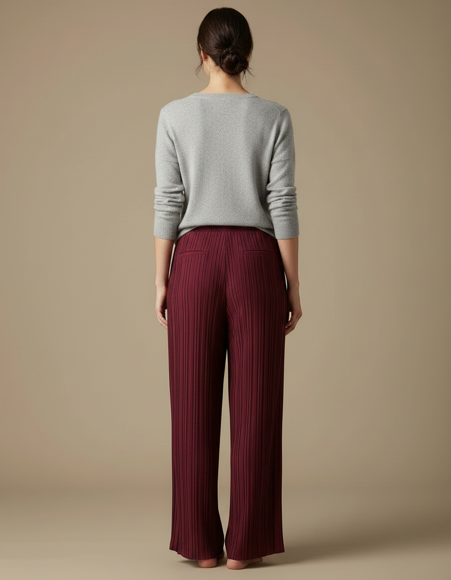 Pantalon À Pince Plissé Fluide Bordeaux Ample Élégant - Polyester - vue 2
