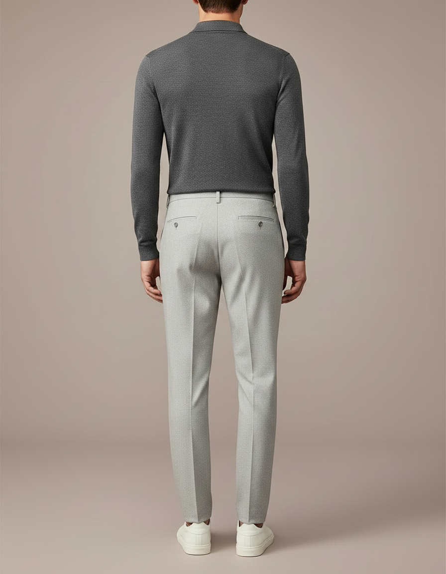 Pantalon À Pince Gris Clair Plissé Coupe Droite Élégant - Gabardine - vue 2