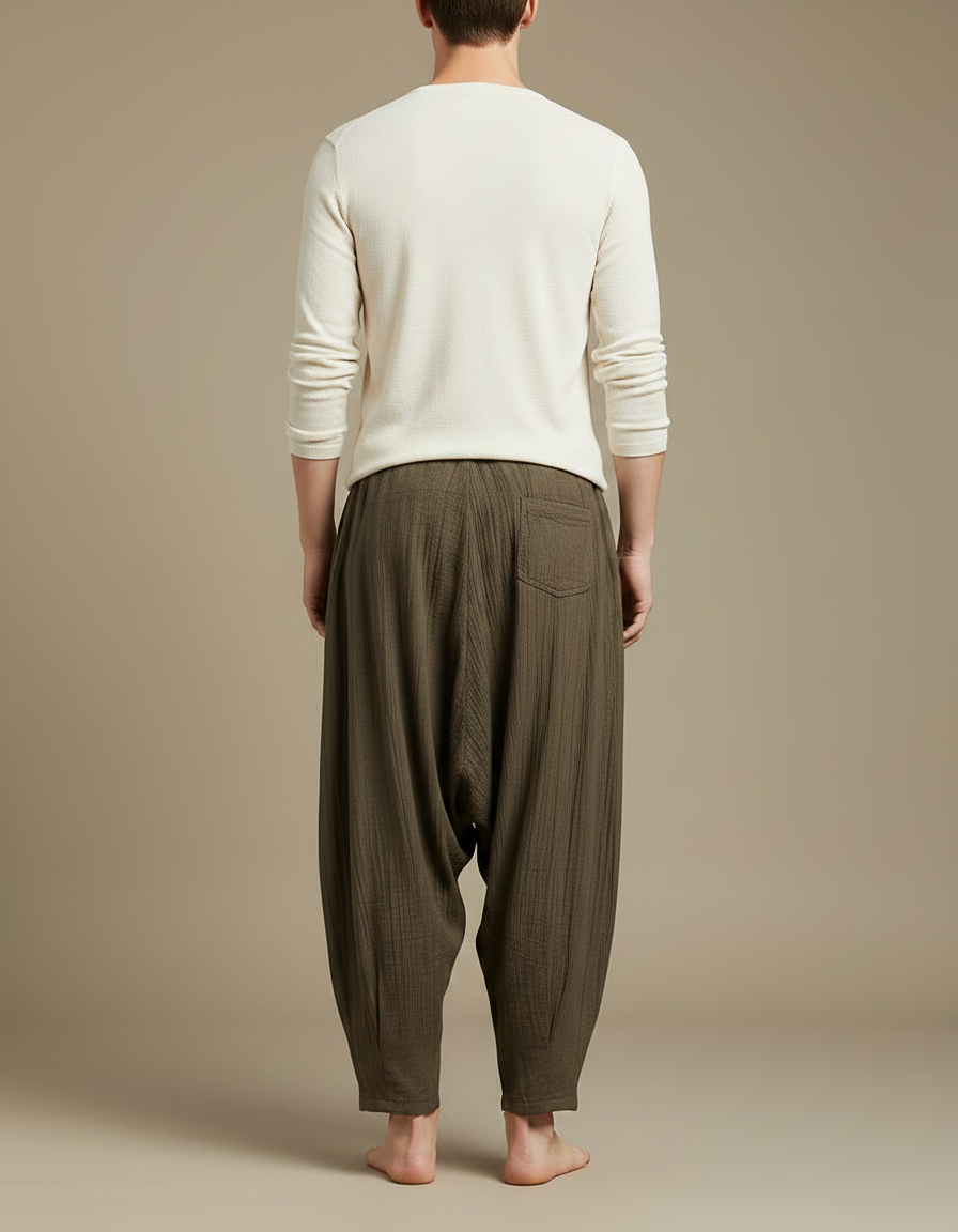 Pantalon À Pince Lin Plissé Ample Homme Kaki - vue 2