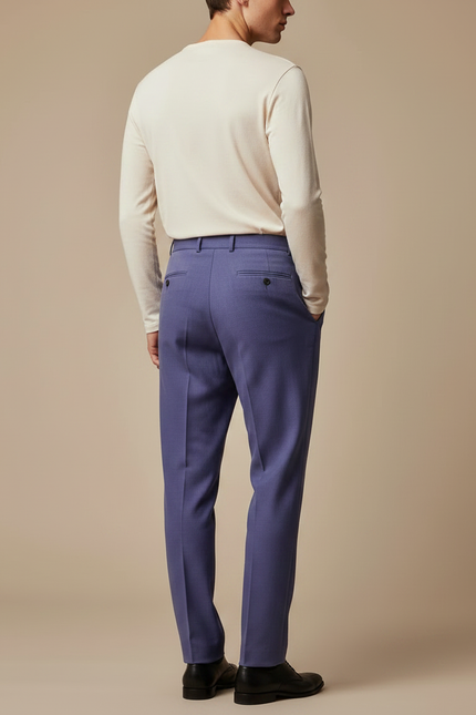 Pantalon À Pince Bleu Lavande Plissé Laine Droit Homme - vue 2