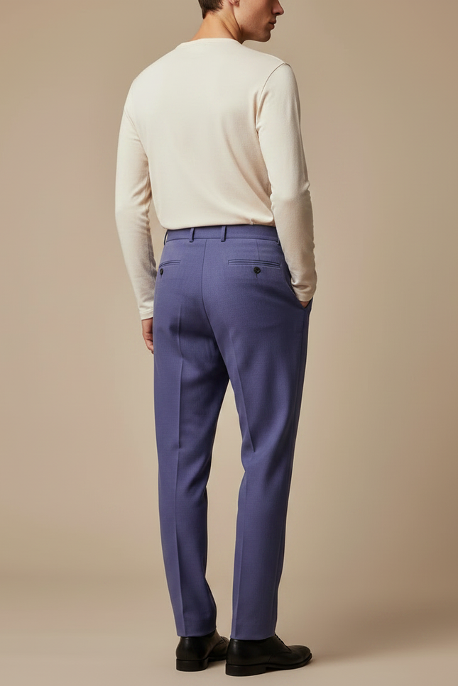 Pantalon À Pince Bleu Lavande Plissé Laine Droit Homme - vue 2