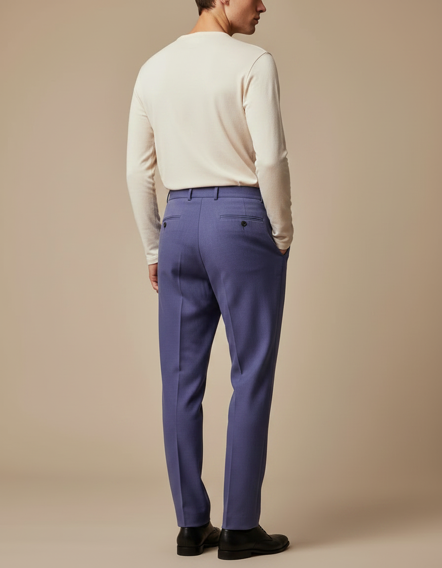 Pantalon À Pince Bleu Lavande Plissé Laine Droit Homme - vue 2