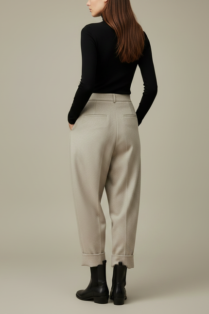 Pantalon À Pince Beige Plissé Ample Laine Hiver - vue 2
