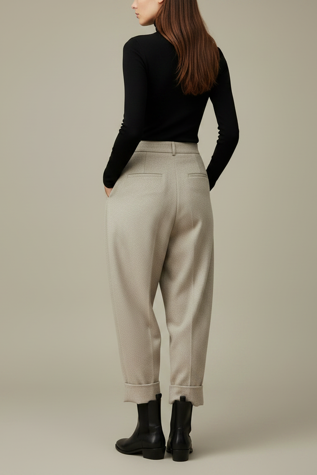 Pantalon À Pince Beige Plissé Ample Laine Hiver - vue 2