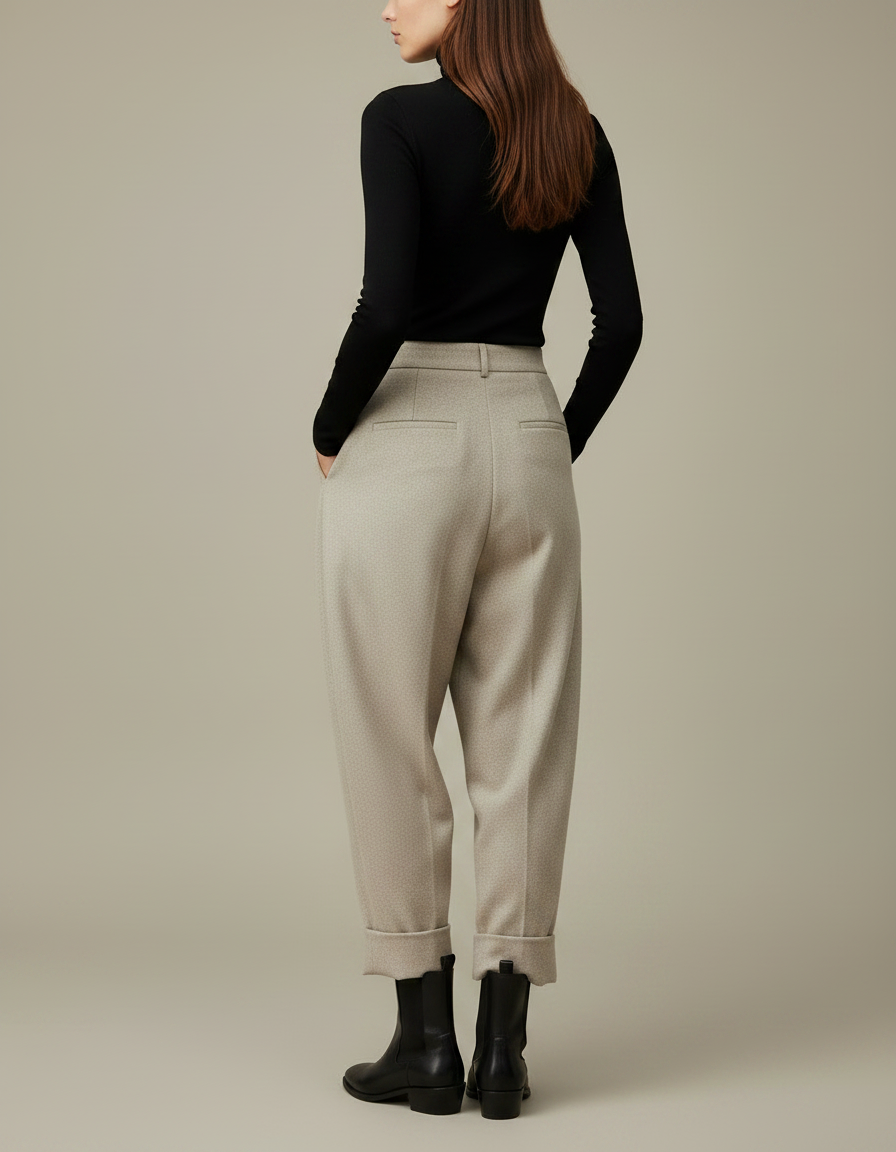 Pantalon À Pince Beige Plissé Ample Laine Hiver - vue 2