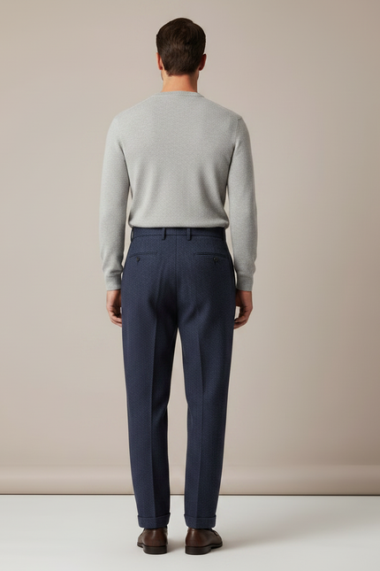 Pantalon À Pince Bleu Marine Laine Drapé Plissé Droit - vue 2