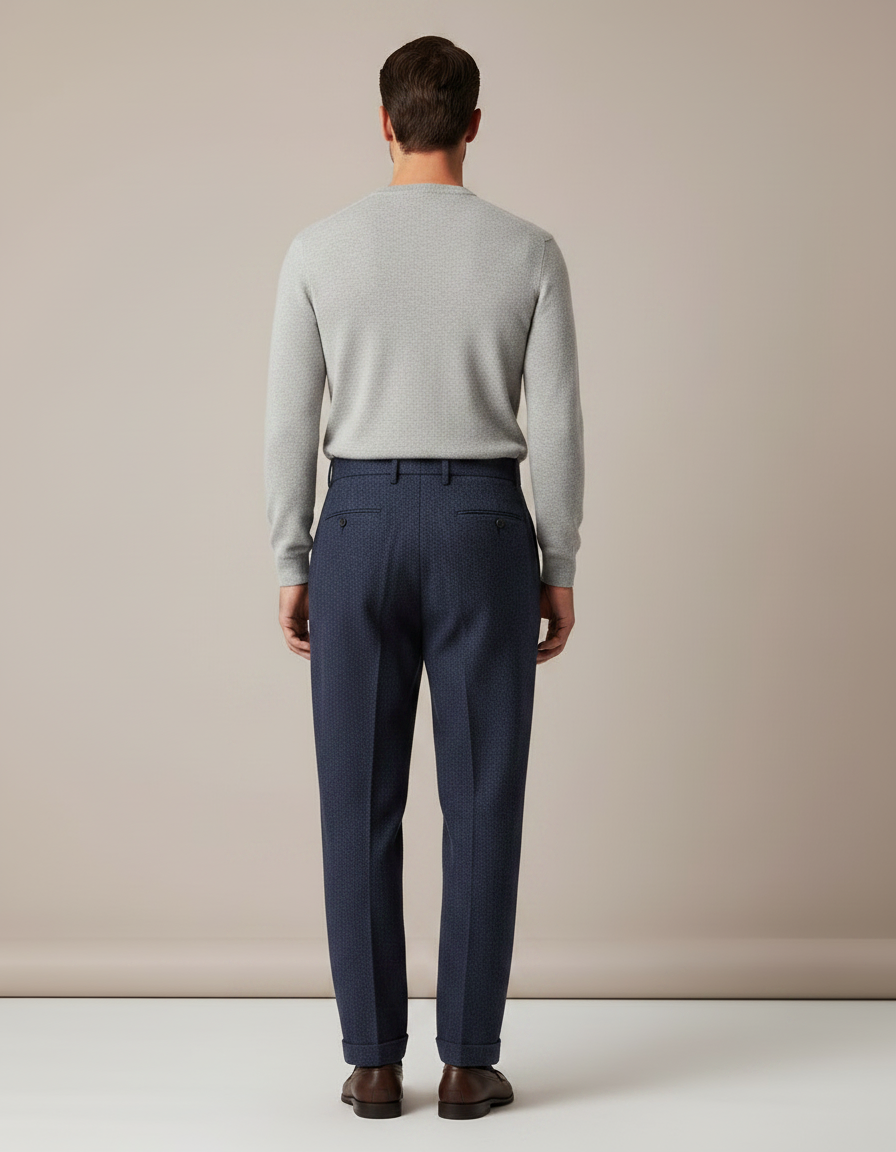 Pantalon À Pince Bleu Marine Laine Drapé Plissé Droit - vue 2