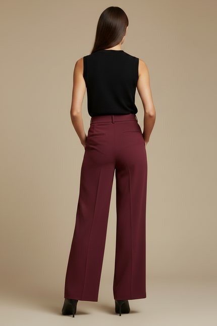 Pantalon À Pince Bordeaux Plissé Fluide Élégant Femme - Polyester - vue 2