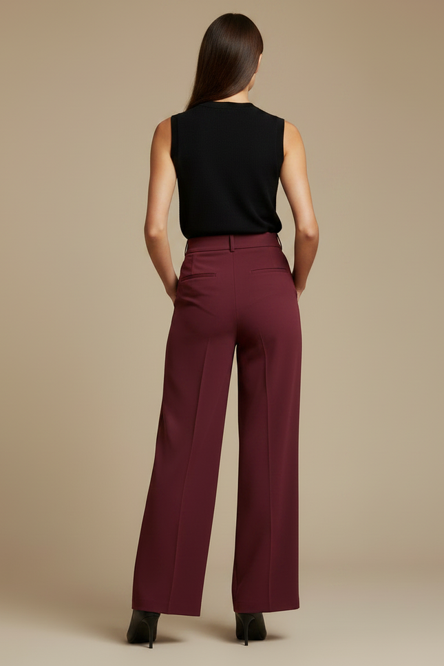 Pantalon À Pince Bordeaux Plissé Fluide Élégant Femme - Polyester - vue 2