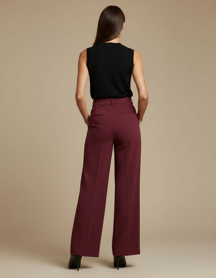 Pantalon À Pince Bordeaux Plissé Fluide Élégant Femme - Polyester - vue 2