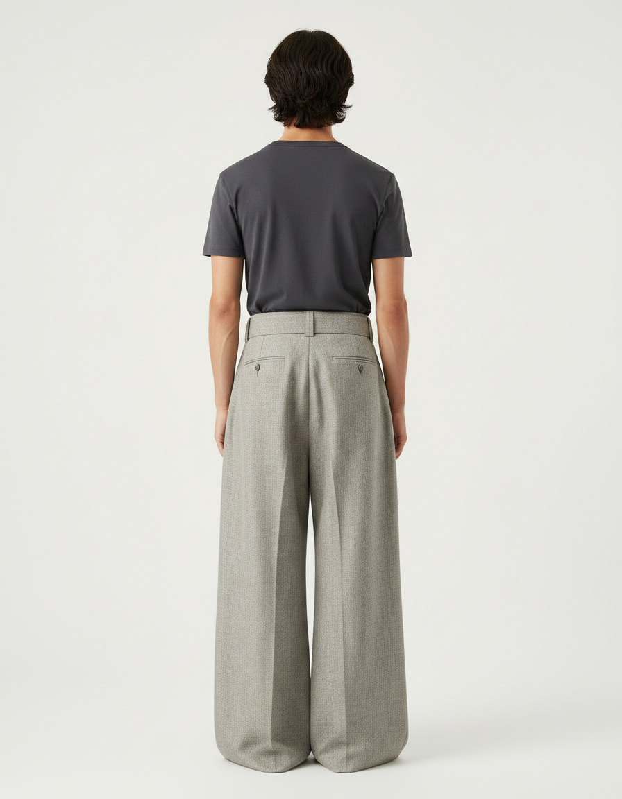 Pantalon À Pince Oversize Homme - Gris Tweed - vue 2