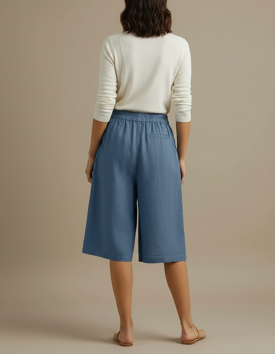 Pantalon À Pince Bleu Ciel Lin Coton Ample Décontracté - vue 2