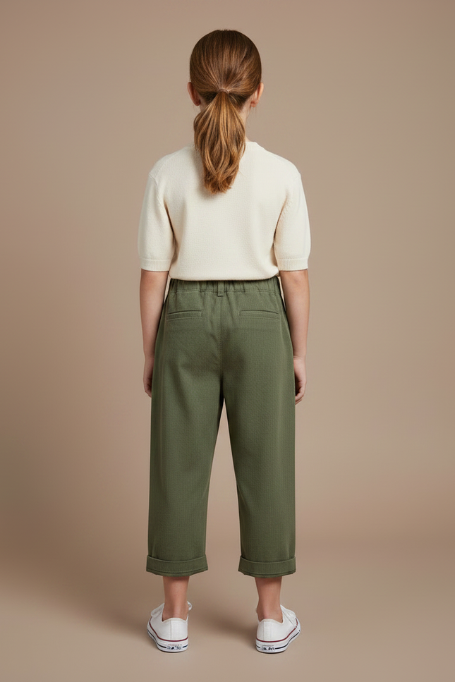 Pantalon À Pince Kaki Brodé Décontracté Ample Coton - vue 2