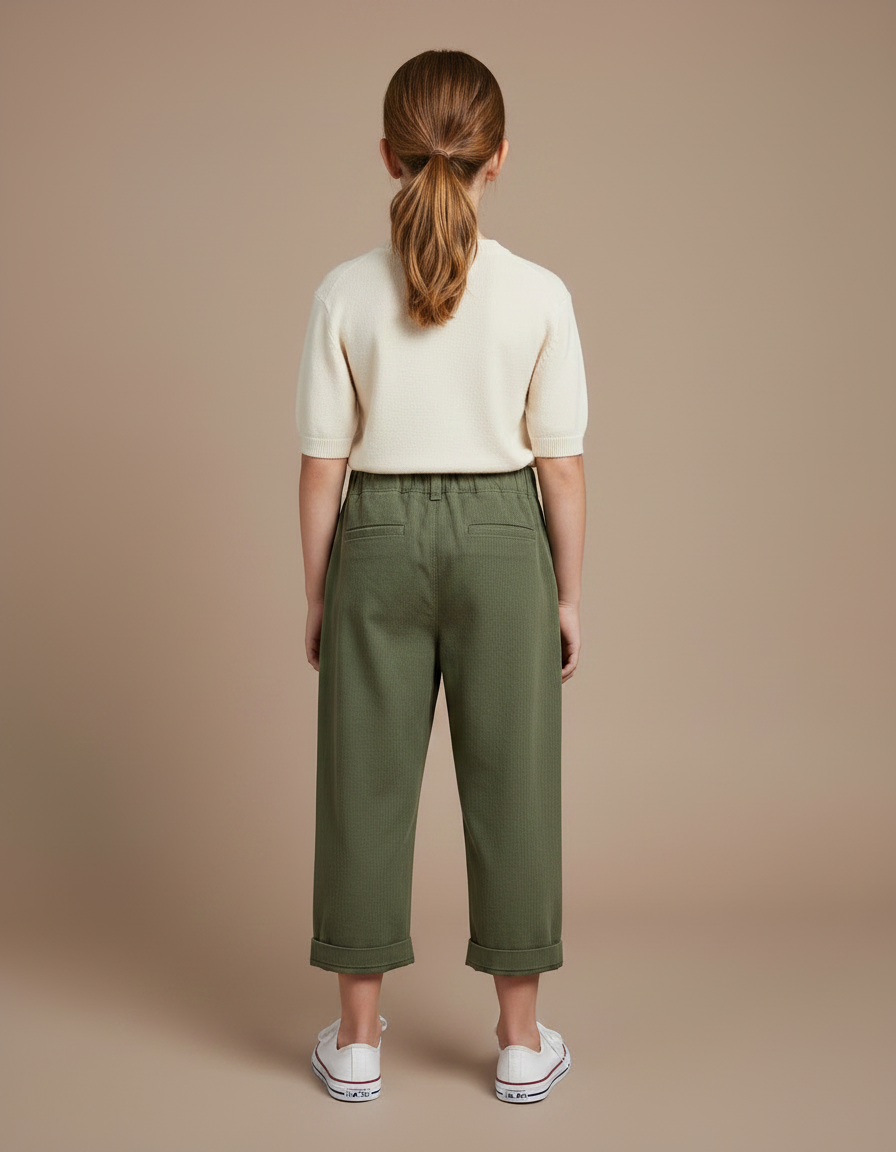 Pantalon À Pince Kaki Brodé Décontracté Ample Coton - vue 2