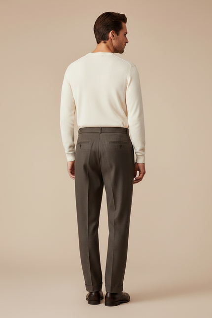 Pantalon À Pince Marron Laine Droit Plissé Formel - vue 2