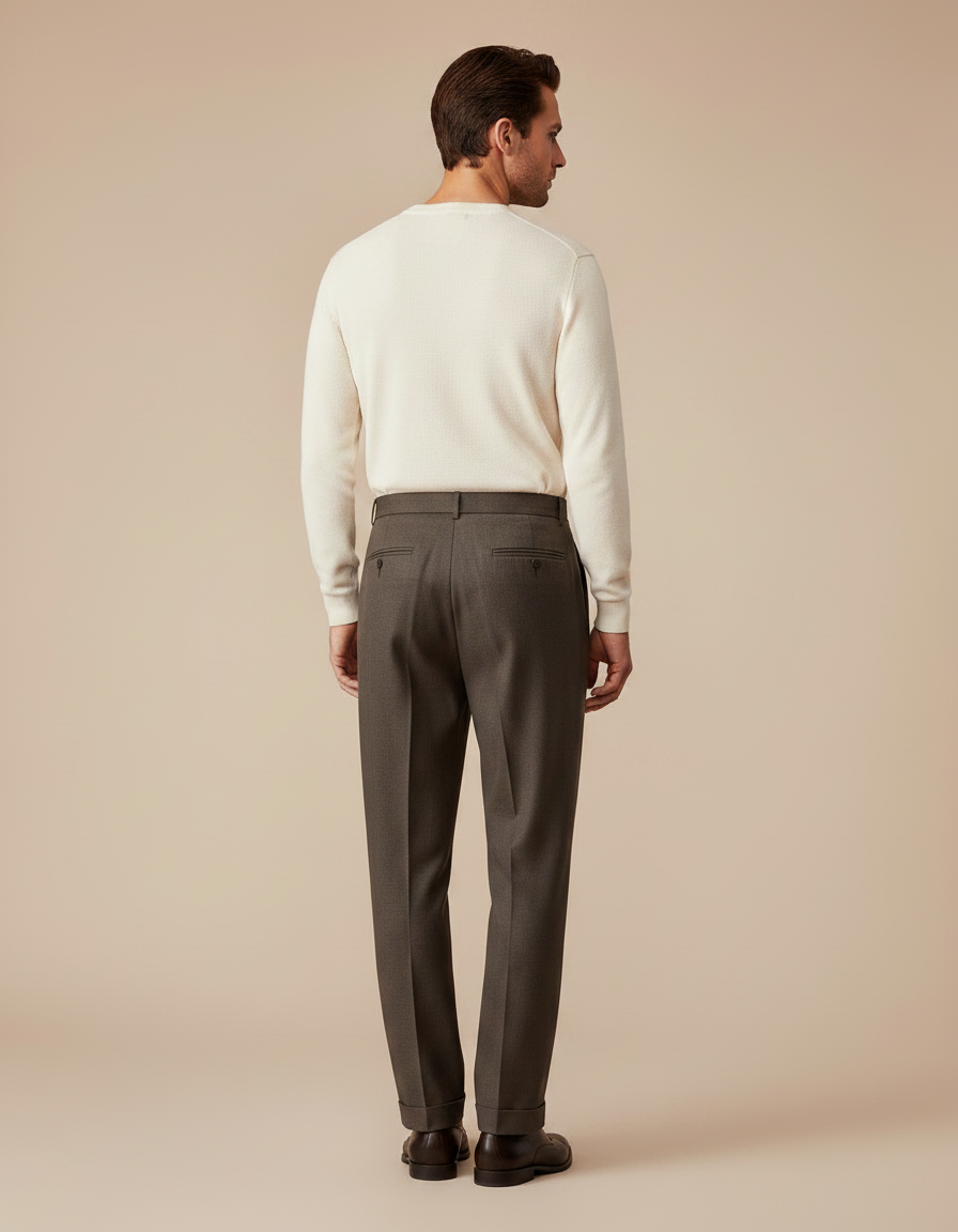 Pantalon À Pince Marron Laine Droit Plissé Formel - vue 2