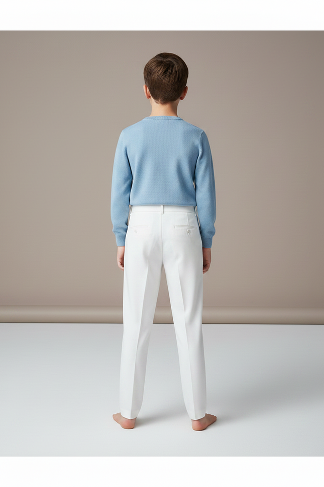 Pantalon À Pince Blanc Plissé Élégant Garçon - Gabardine - vue 2
