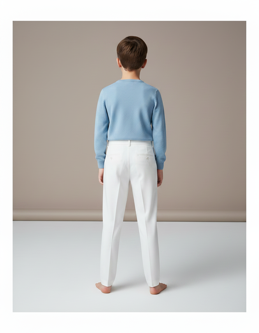Pantalon À Pince Blanc Plissé Élégant Garçon - Gabardine - vue 2