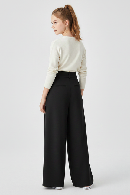 Pantalon À Pince Noir Ample Fluide Fille - Polyester - vue 2