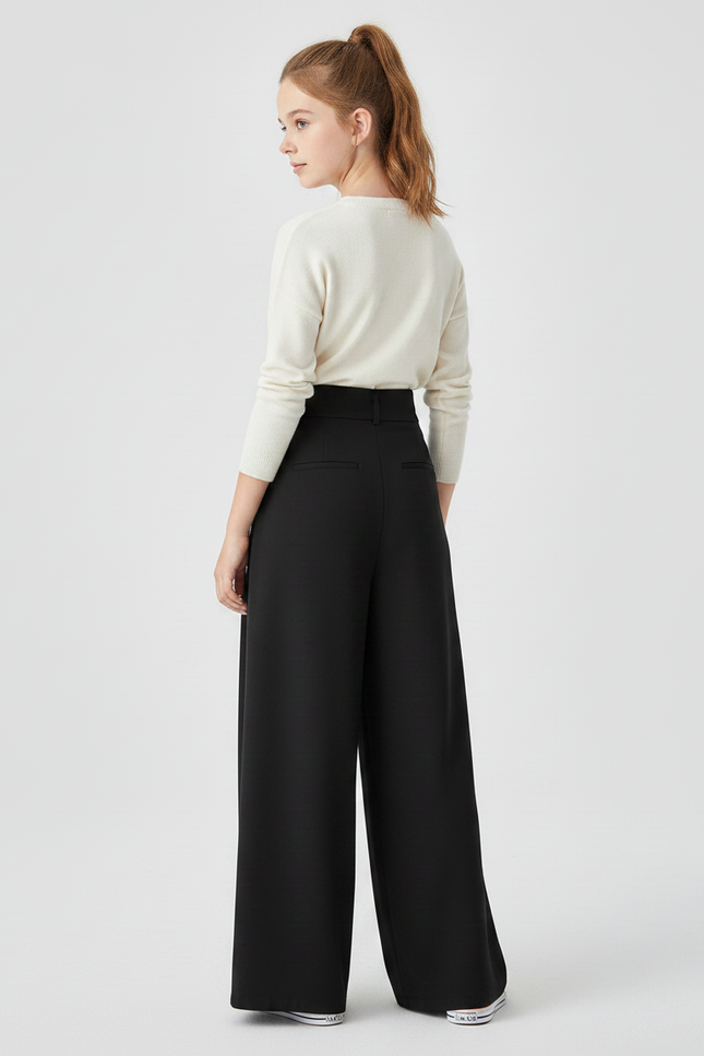 Pantalon À Pince Noir Ample Fluide Fille - Polyester - vue 2