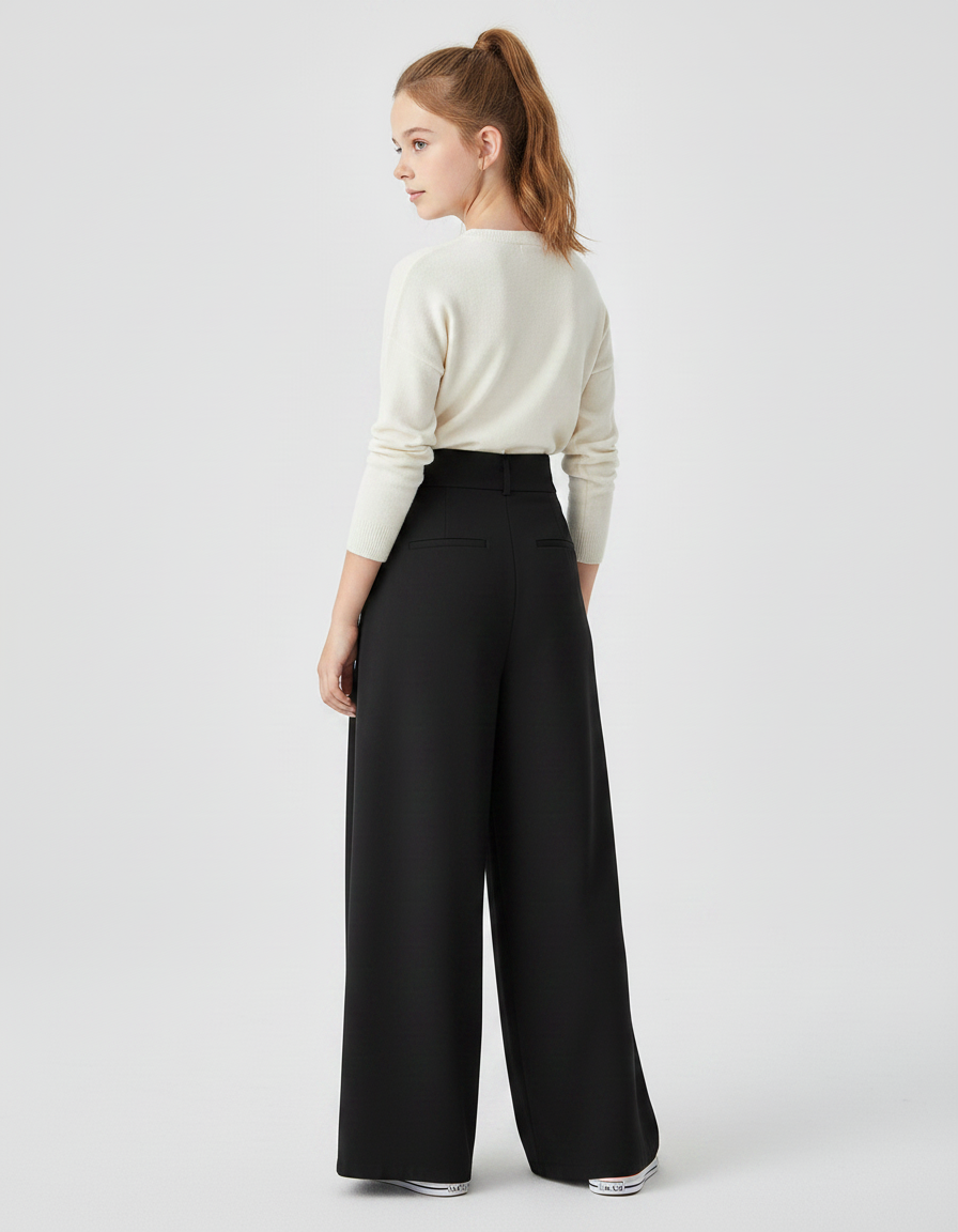 Pantalon À Pince Noir Ample Fluide Fille - Polyester - vue 2