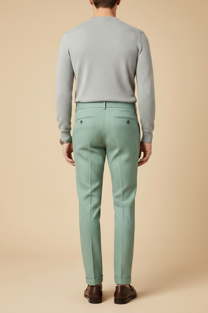 Pantalon À Pince Vert Menthe Plissé Slim Texturé Homme - Laine - vue 2