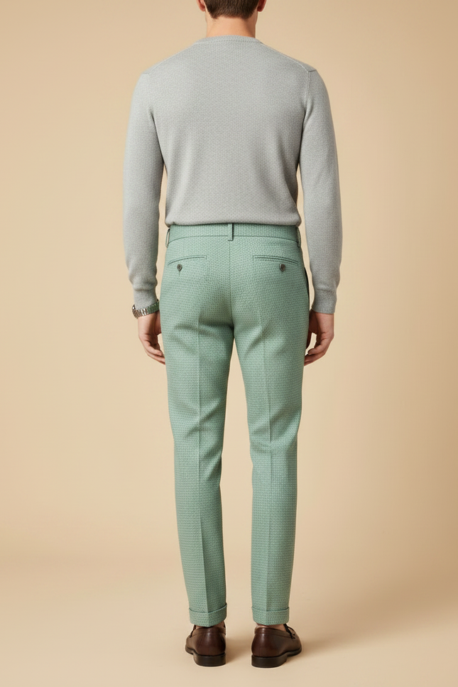 Pantalon À Pince Vert Menthe Plissé Slim Texturé Homme - Laine - vue 2