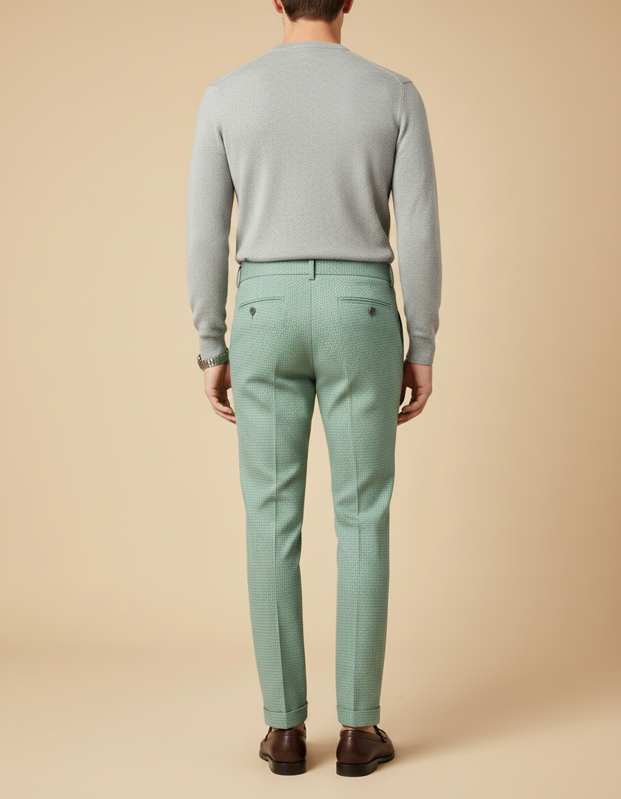 Pantalon À Pince Vert Menthe Plissé Slim Texturé Homme - Laine - vue 2