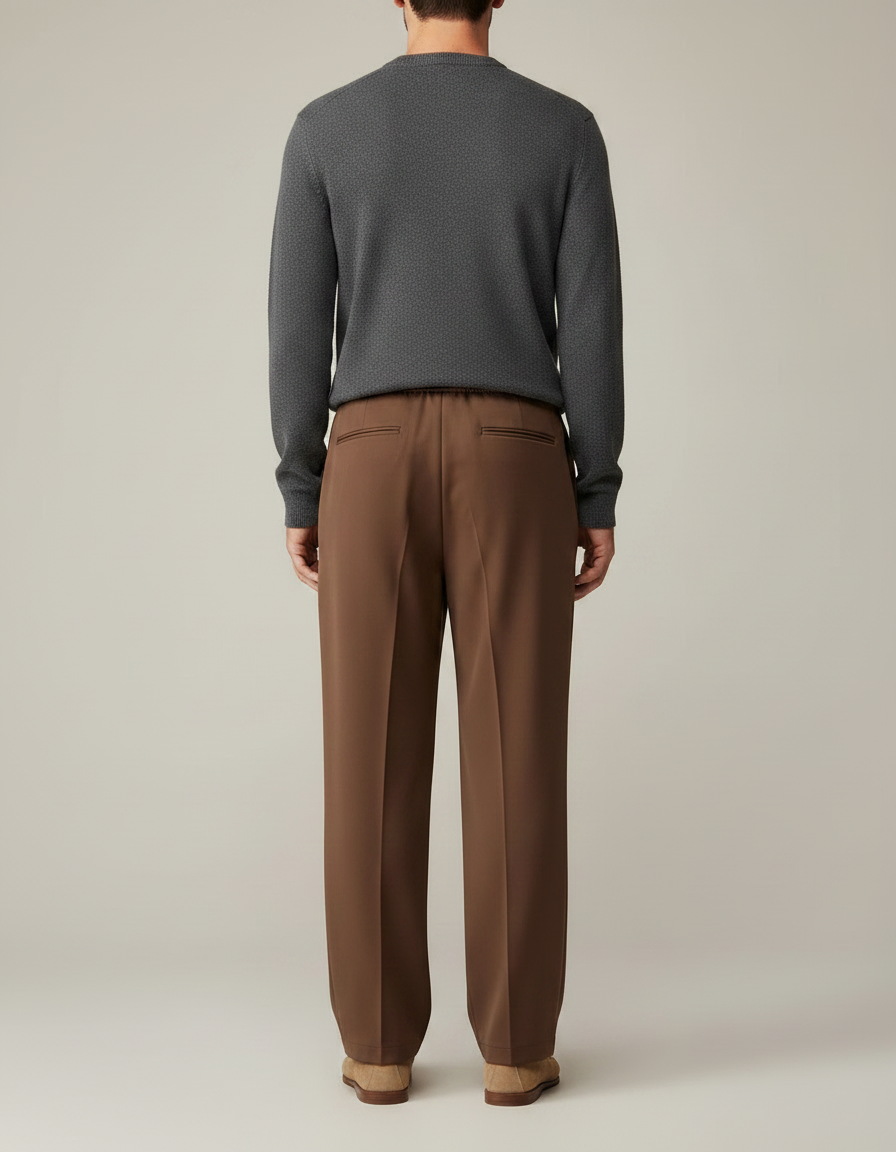 Pantalon À Pince Marron Droit Ample Décontracté Homme - Polyester - vue 2